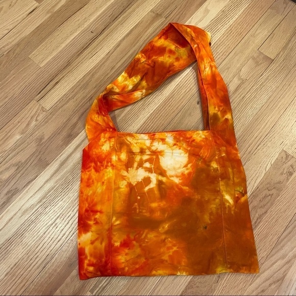 Crossbody tie dye reusable washable L tote orange gold brown - Picture 3 of 10